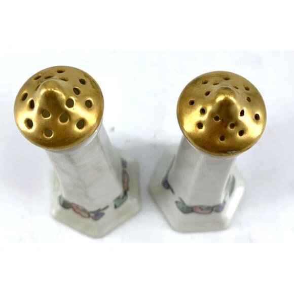 Germany Salt and Pepper Shakers Floral Hand Painted White Luster 1930 4.5" - Picture 5 of 9